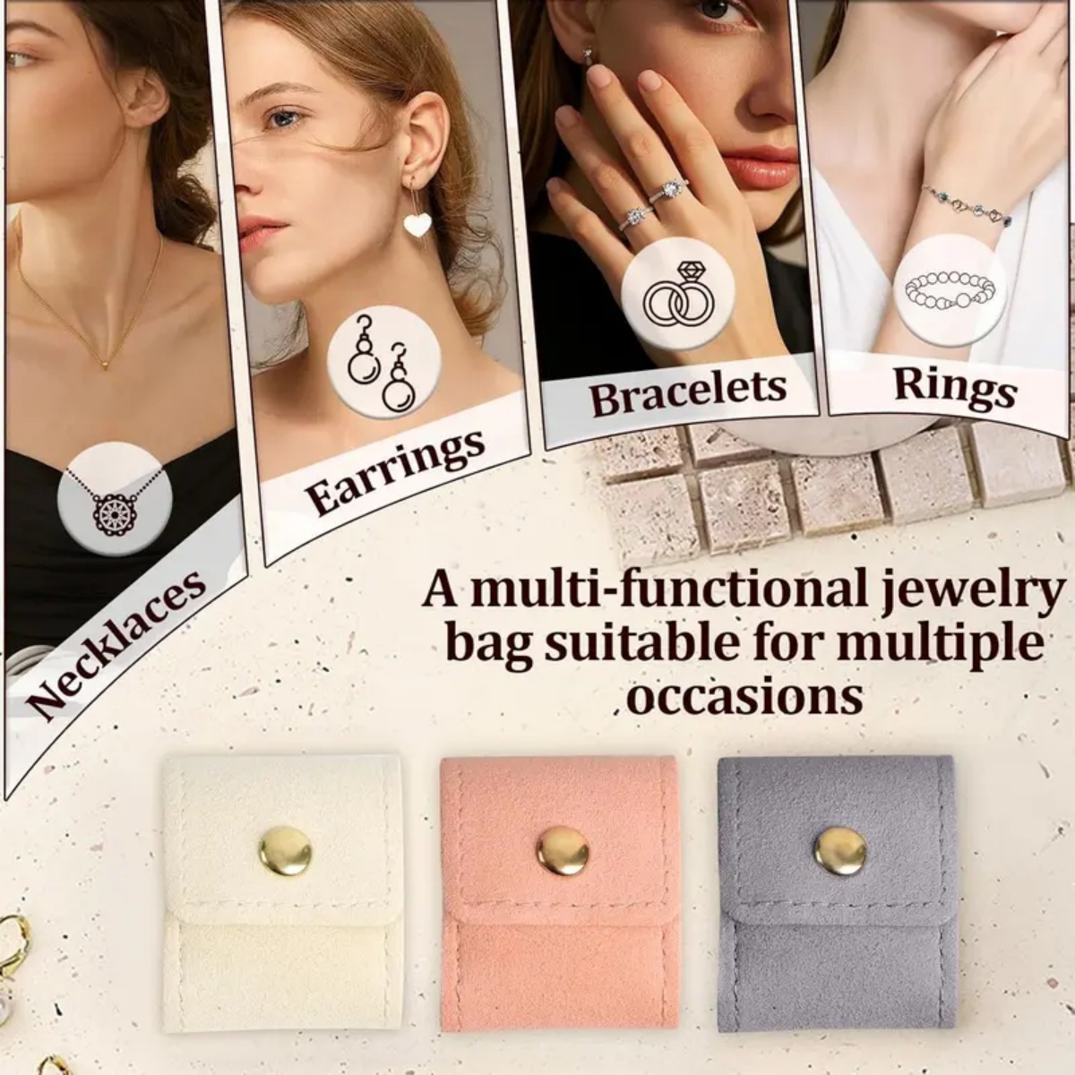 Travel Jewellery & Accessories Organiser - Mini opvouwbare suède sieradenroltas, draagbare opbergtas