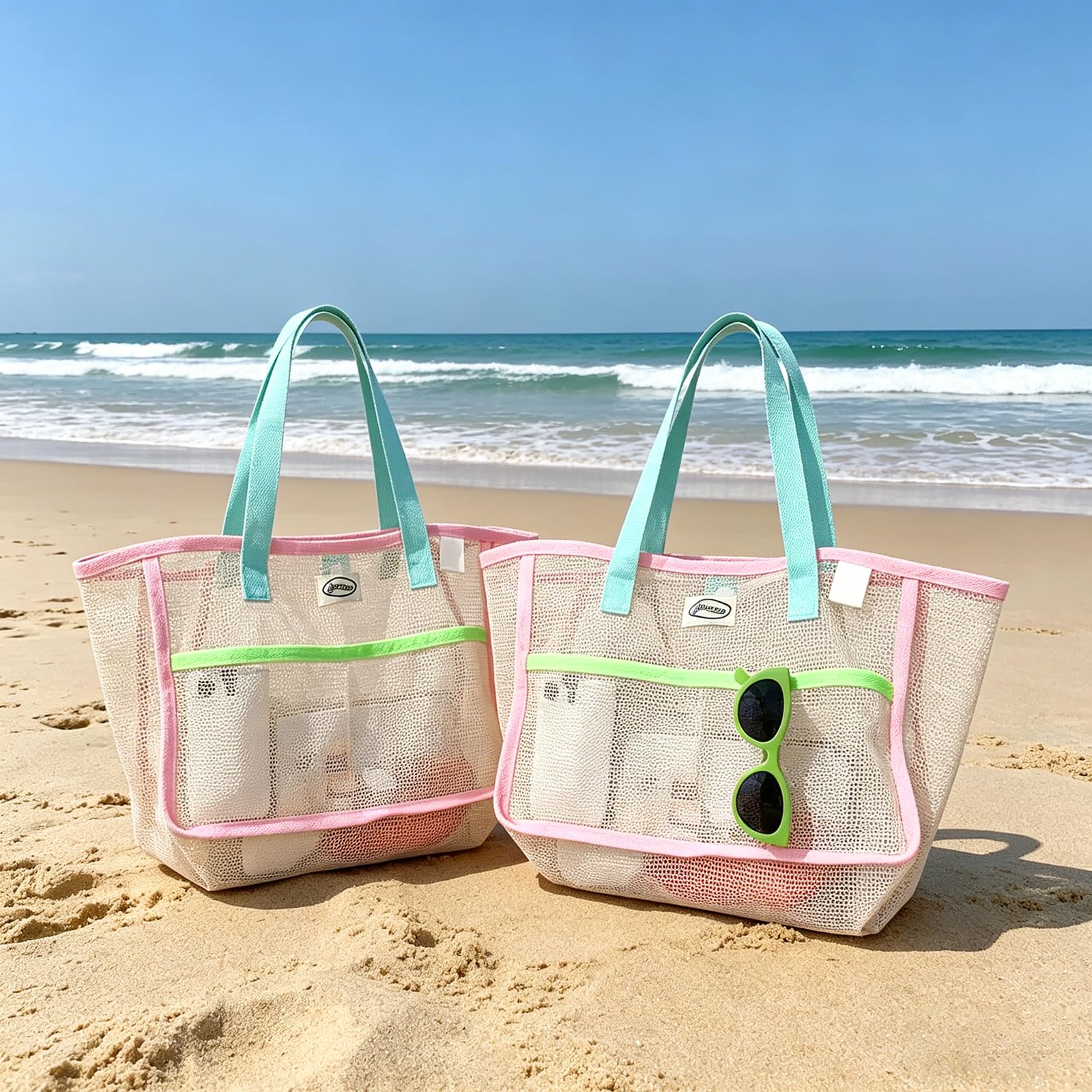 Travel Accessories Pouch - Strandtassen voor dames Kleurrijke opvouwbare netzandtas