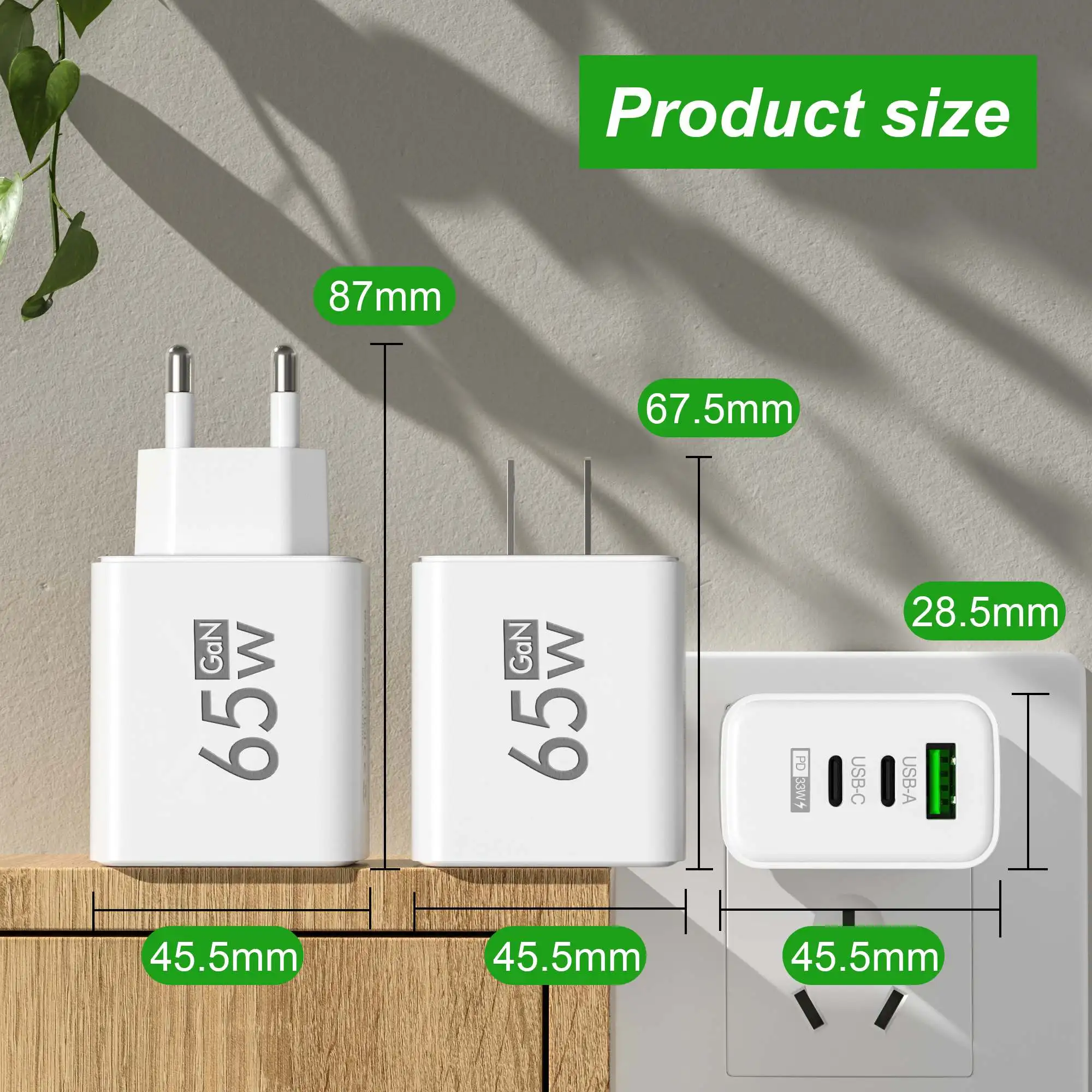 Travel Accessories Inc - Opvouwbare 65W GaN 3-poorts USB-C-wandlader PD
